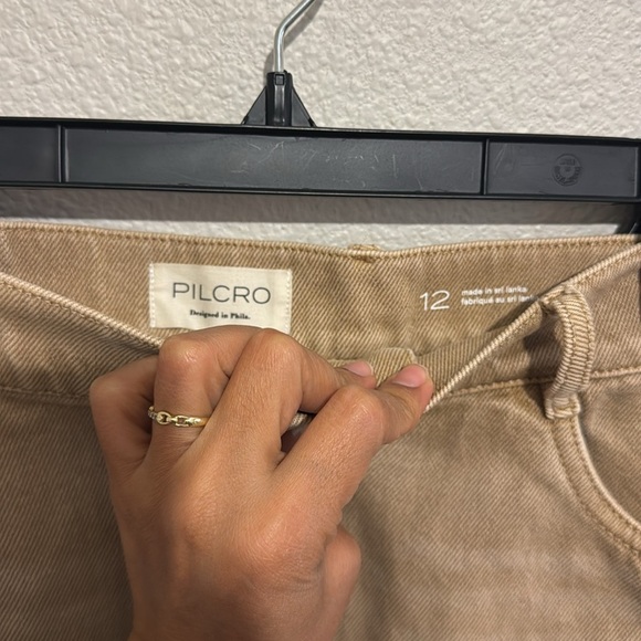 Pilcro Twofer Slip Midi Tan A-Line Skirt with Fringe - Picture 6 of 7